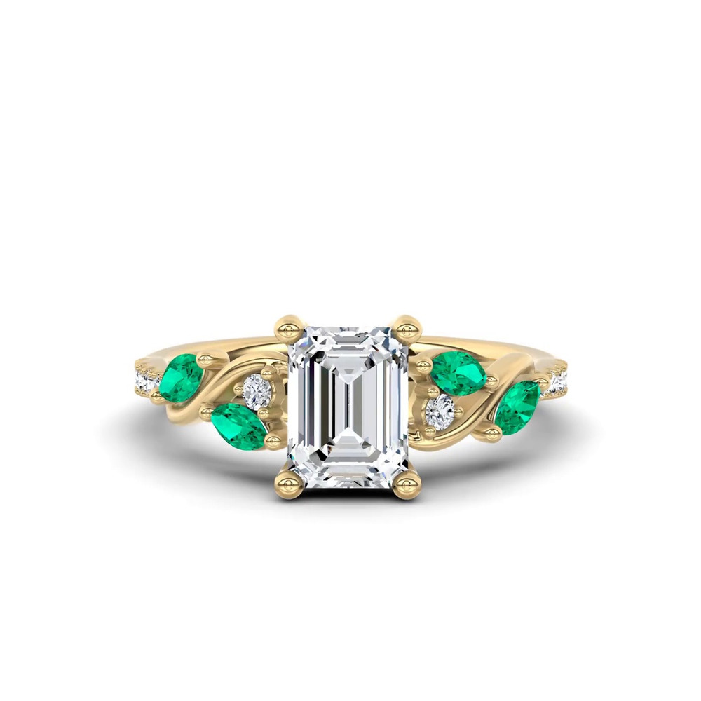 360 degree view of Hayden Curved Vine Lab Emerald And Diamond Engagement Ring