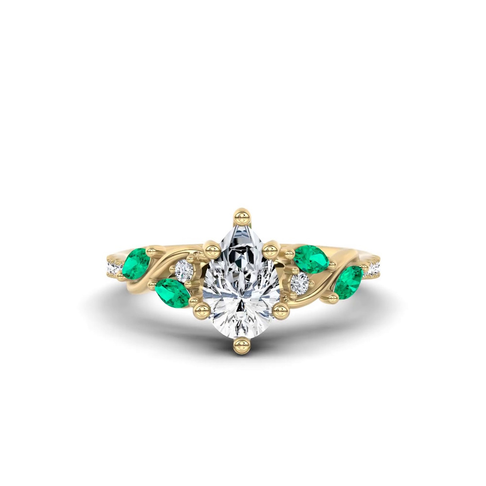 360 degree view of Hayden Curved Vine Lab Emerald And Diamond Engagement Ring