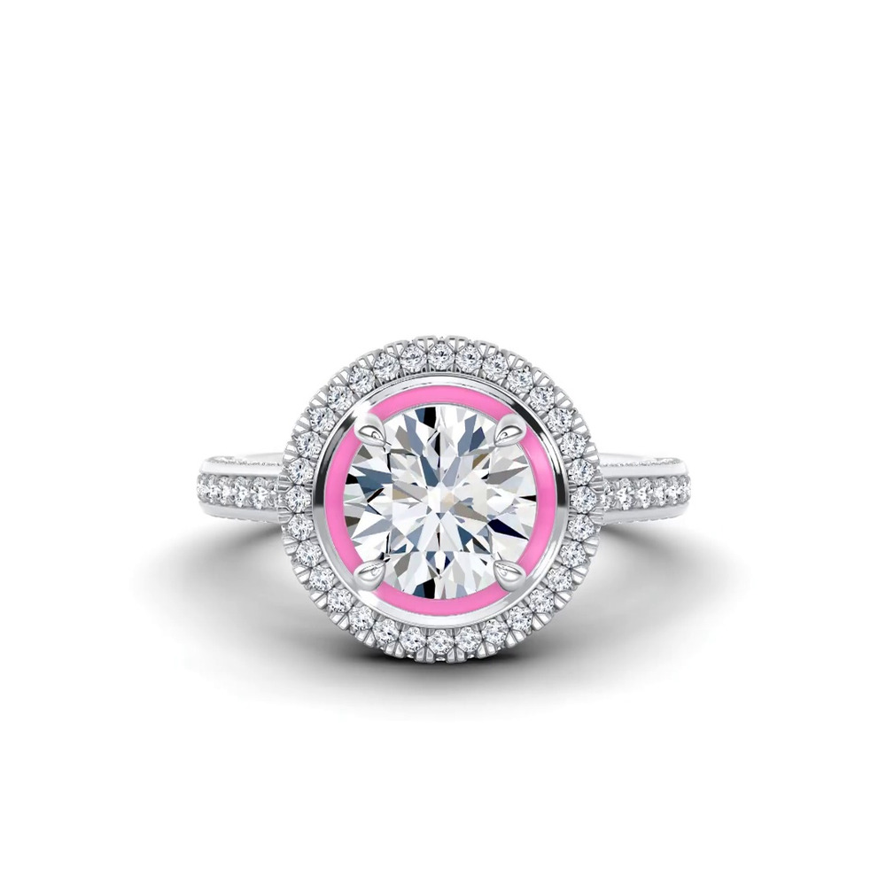 360 degree view of Rosavé Couture Halo Lab Engagement Ring by Christian Siriano