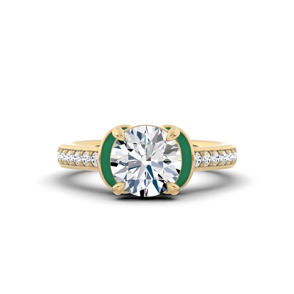 360 degree view of Colvivre Green Ceramic Winged Halo Engagement Ring by Christian Siriano