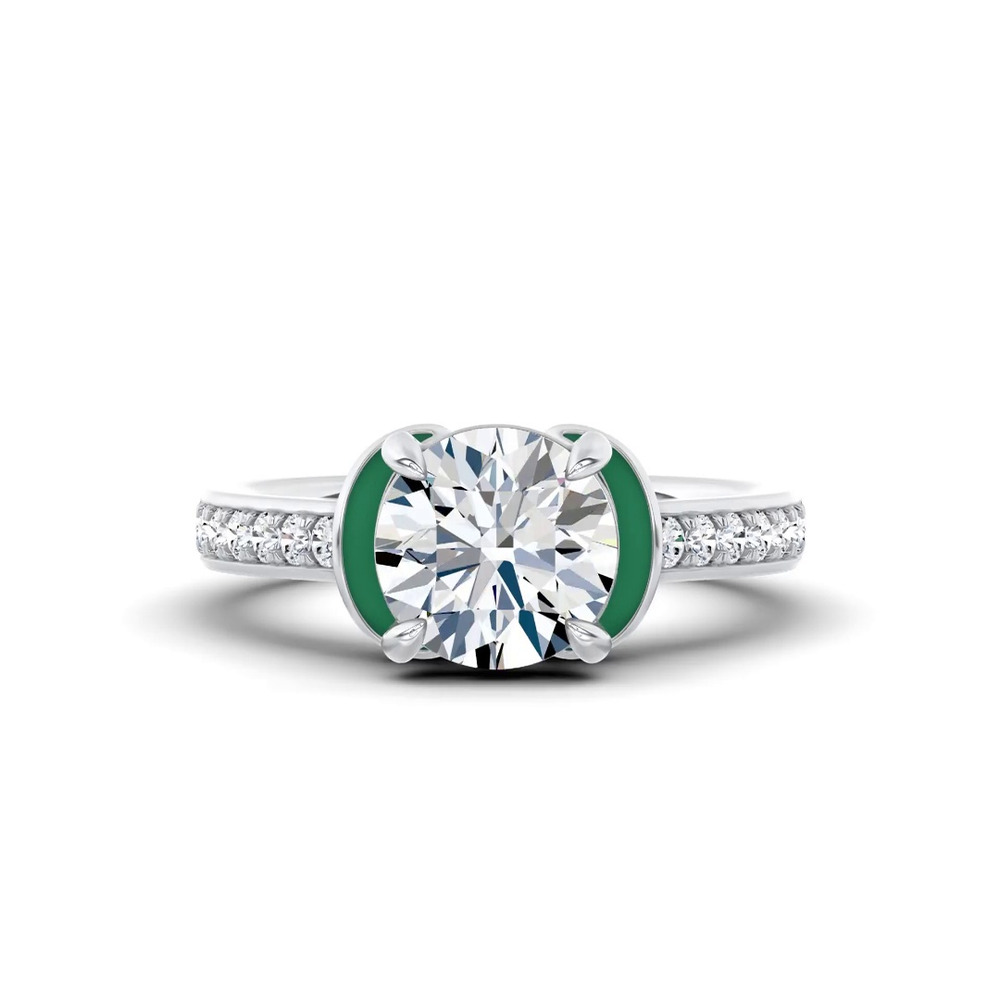 360 degree view of Colvivre Green Ceramic Winged Halo Engagement Ring by Christian Siriano