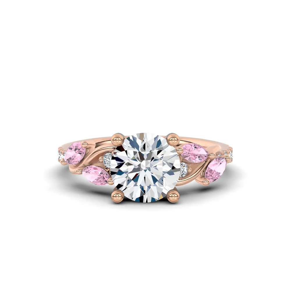 360 degree view of Hayden Curved Vine Lab Pink Sapphire  And Diamond Engagement Ring