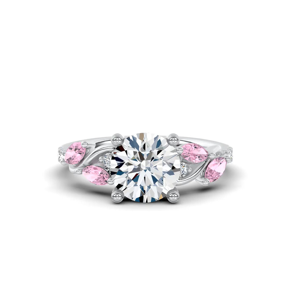 360 degree view of Hayden Curved Vine Lab Pink Sapphire  And Diamond Engagement Ring