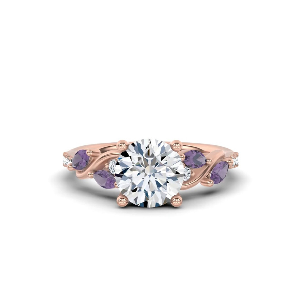360 degree view of Hayden Curved Vine Amethyst And Lab Diamond Engagement Ring