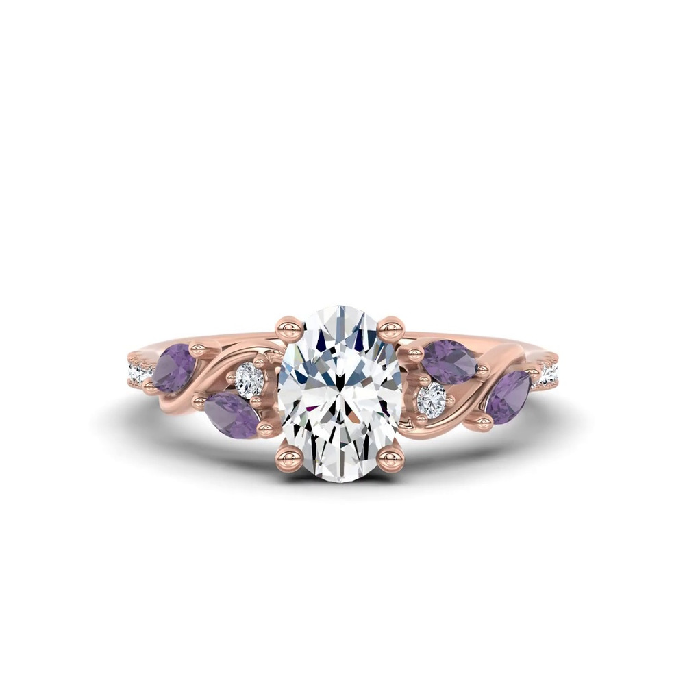 360 degree view of Hayden Curved Vine Amethyst And Lab Diamond Engagement Ring