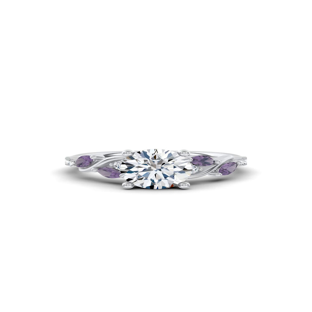 360 degree view of Hayden Curved Vine Amethyst And Lab Diamond Engagement Ring