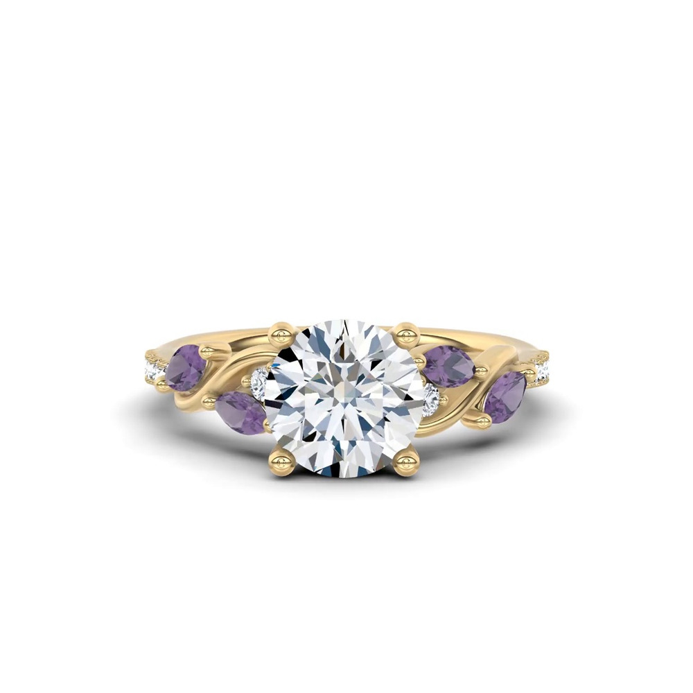 360 degree view of Hayden Curved Vine Amethyst And Lab Diamond Engagement Ring