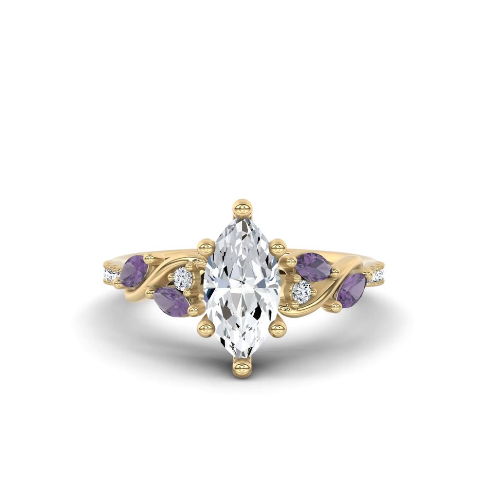 360 degree view of Hayden Curved Vine Amethyst And Lab Diamond Engagement Ring