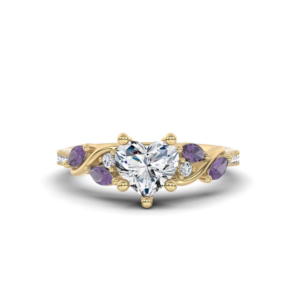 360 degree view of Hayden Curved Vine Amethyst And Lab Diamond Engagement Ring