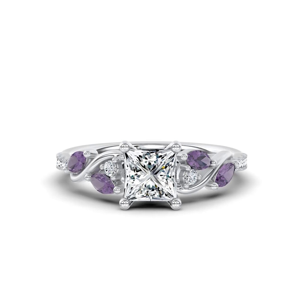 360 degree view of Hayden Curved Vine Amethyst And Lab Diamond Engagement Ring