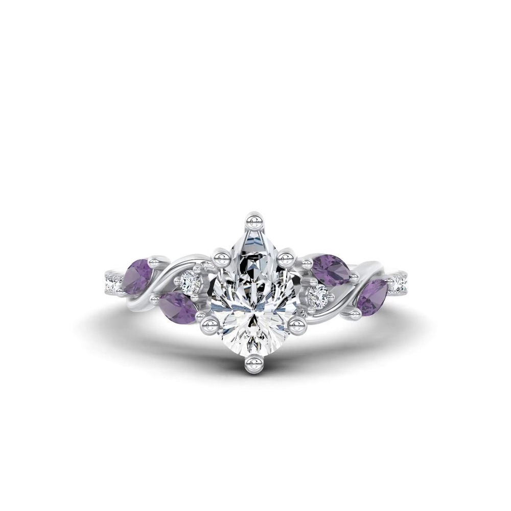 360 degree view of Hayden Curved Vine Amethyst And Lab Diamond Engagement Ring