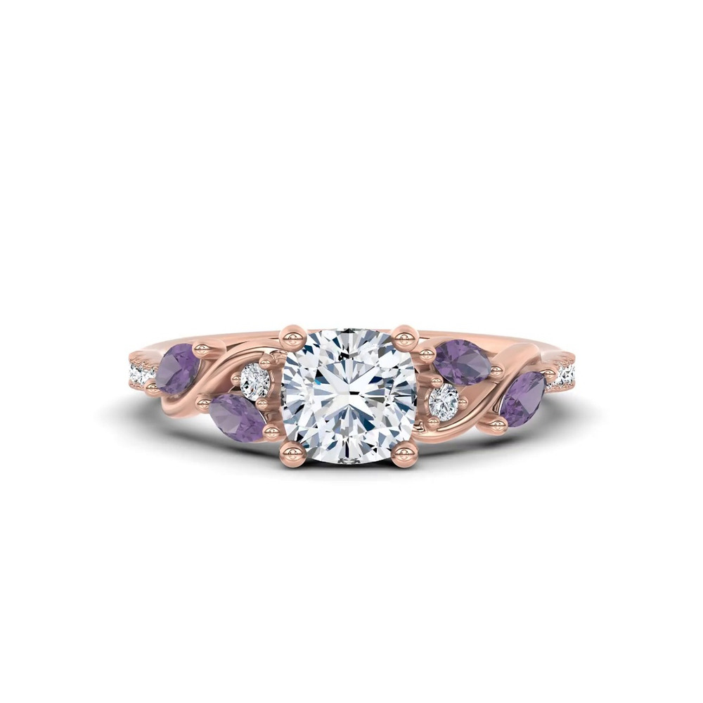 360 degree view of Hayden Curved Vine Amethyst And Lab Diamond Engagement Ring