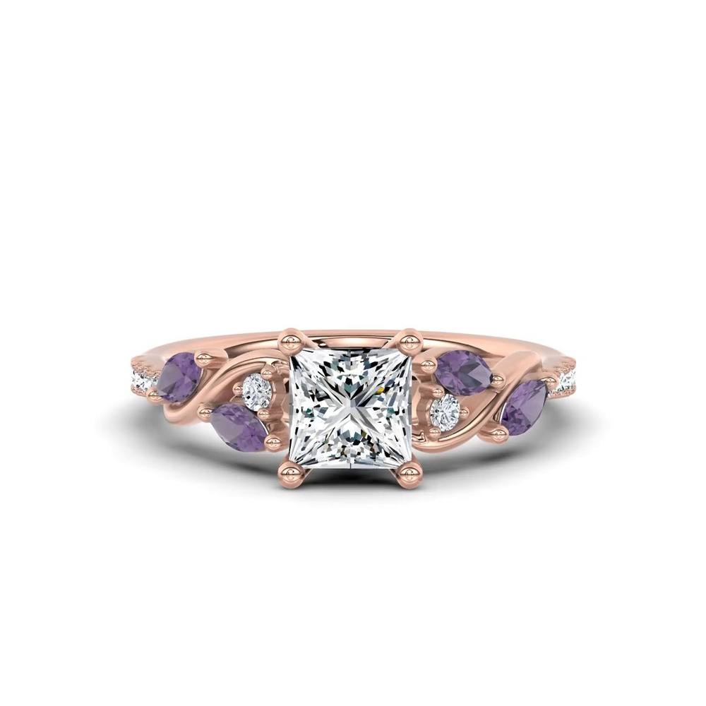 360 degree view of Hayden Curved Vine Amethyst And Lab Diamond Engagement Ring