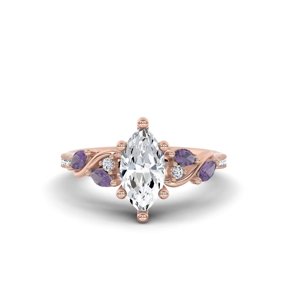 360 degree view of Hayden Curved Vine Amethyst And Lab Diamond Engagement Ring