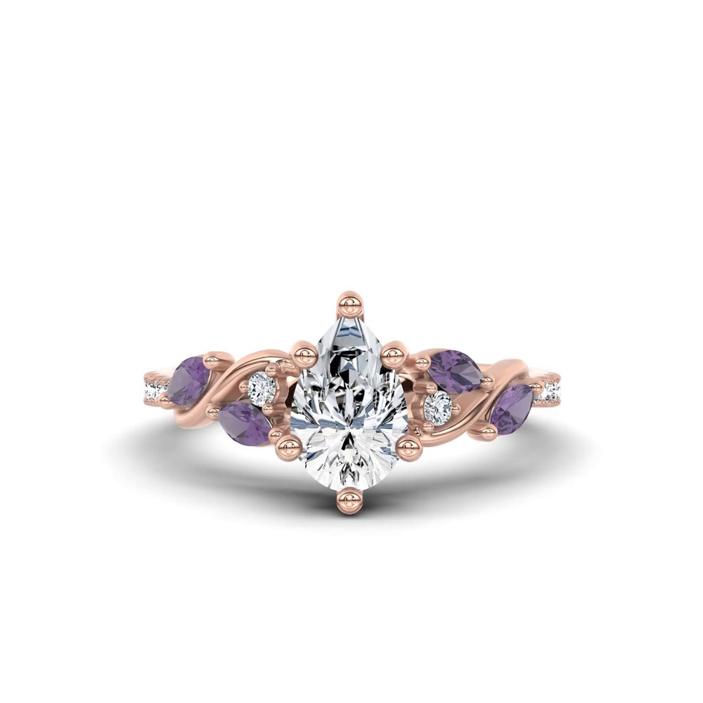 360 degree view of Hayden Curved Vine Amethyst And Lab Diamond Engagement Ring