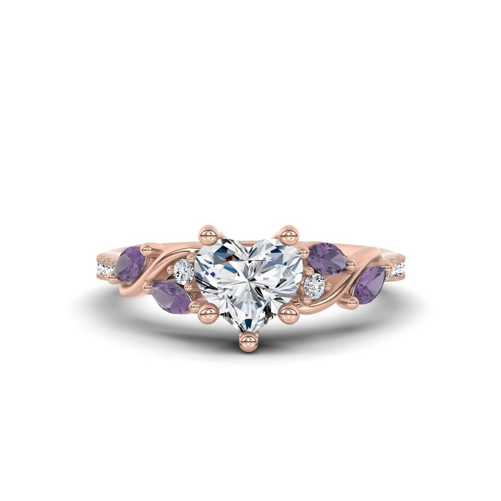 360 degree view of Hayden Curved Vine Amethyst And Lab Diamond Engagement Ring