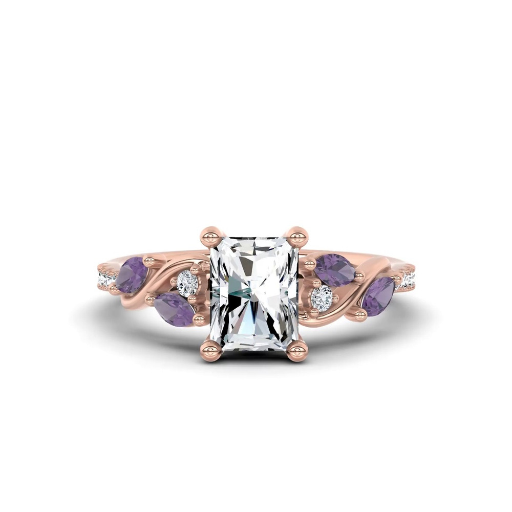 360 degree view of Hayden Curved Vine Amethyst And Lab Diamond Engagement Ring