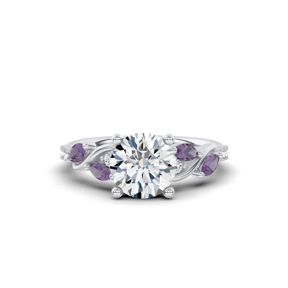 360 degree view of Hayden Curved Vine Amethyst And Lab Diamond Engagement Ring