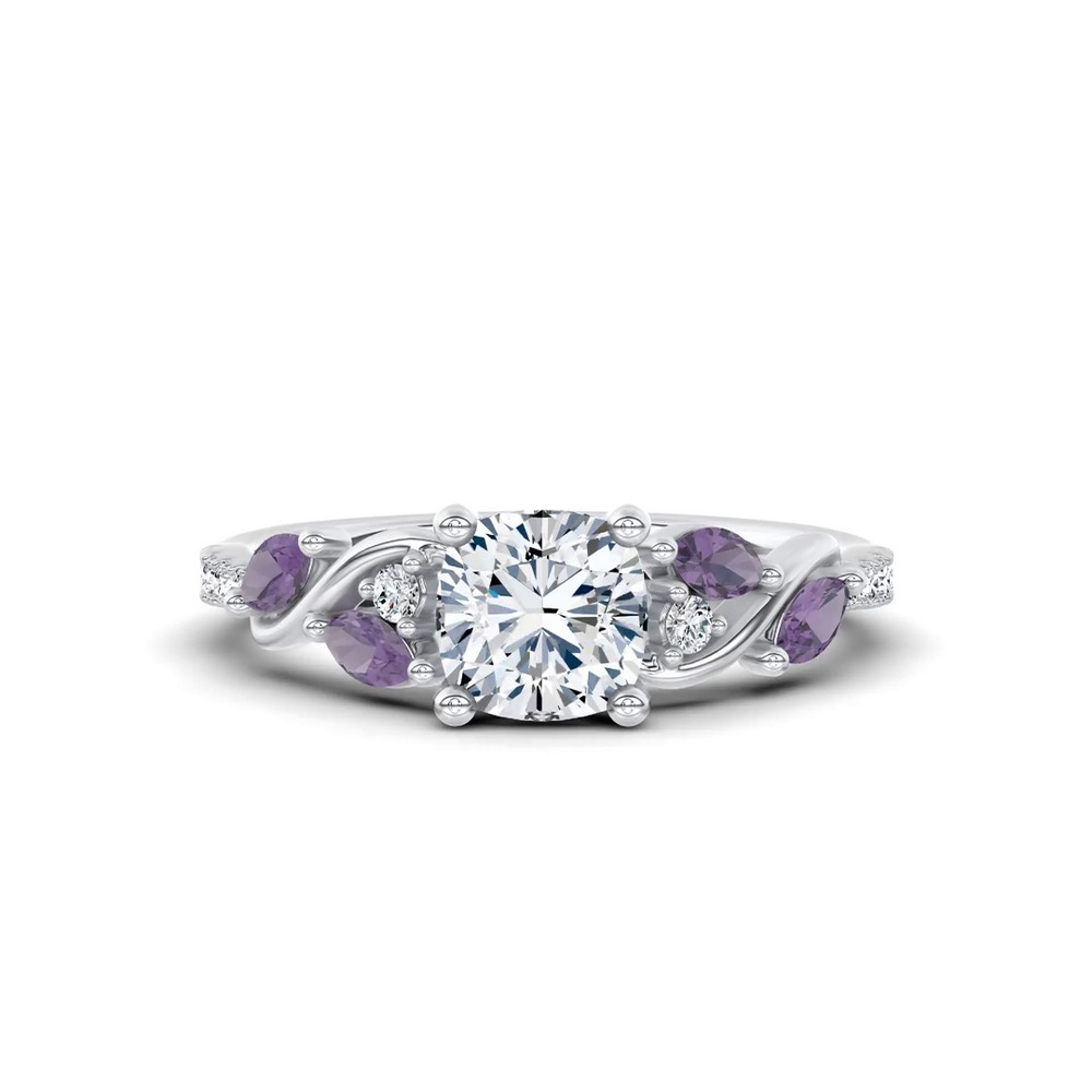 360 degree view of Hayden Curved Vine Amethyst And Lab Diamond Engagement Ring