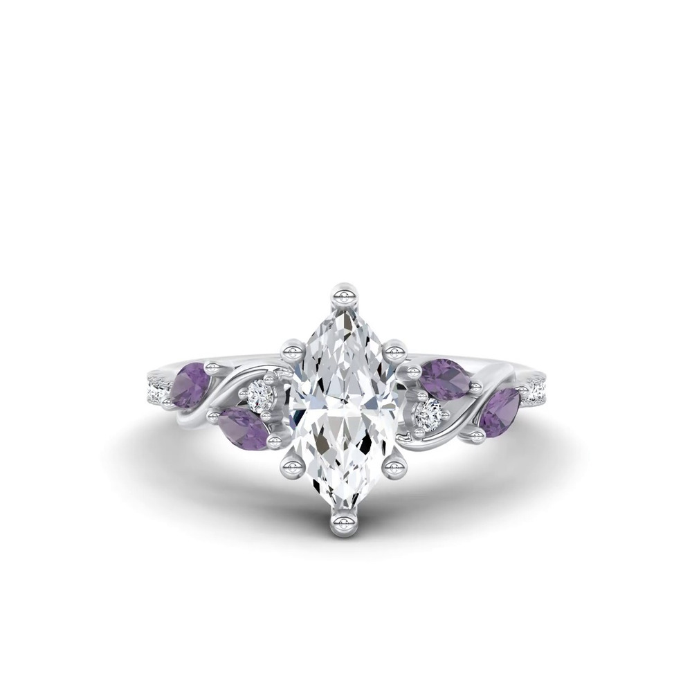 360 degree view of Hayden Curved Vine Amethyst And Lab Diamond Engagement Ring