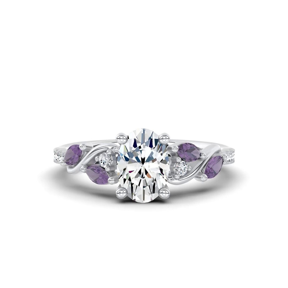 360 degree view of Hayden Curved Vine Amethyst And Lab Diamond Engagement Ring