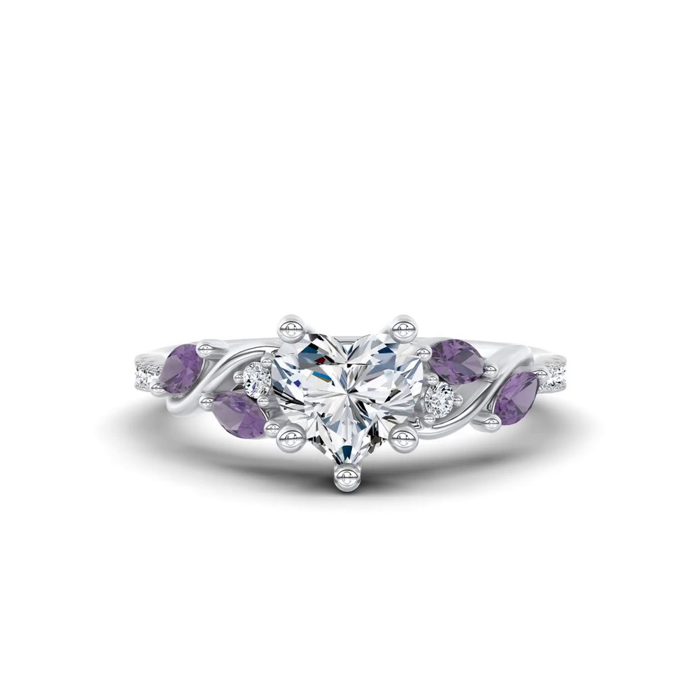 360 degree view of Hayden Curved Vine Amethyst And Lab Diamond Engagement Ring
