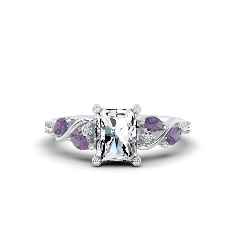 360 degree view of Hayden Curved Vine Amethyst And Lab Diamond Engagement Ring
