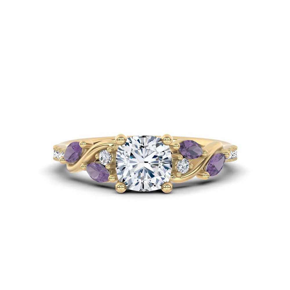 360 degree view of Hayden Curved Vine Amethyst And Lab Diamond Engagement Ring