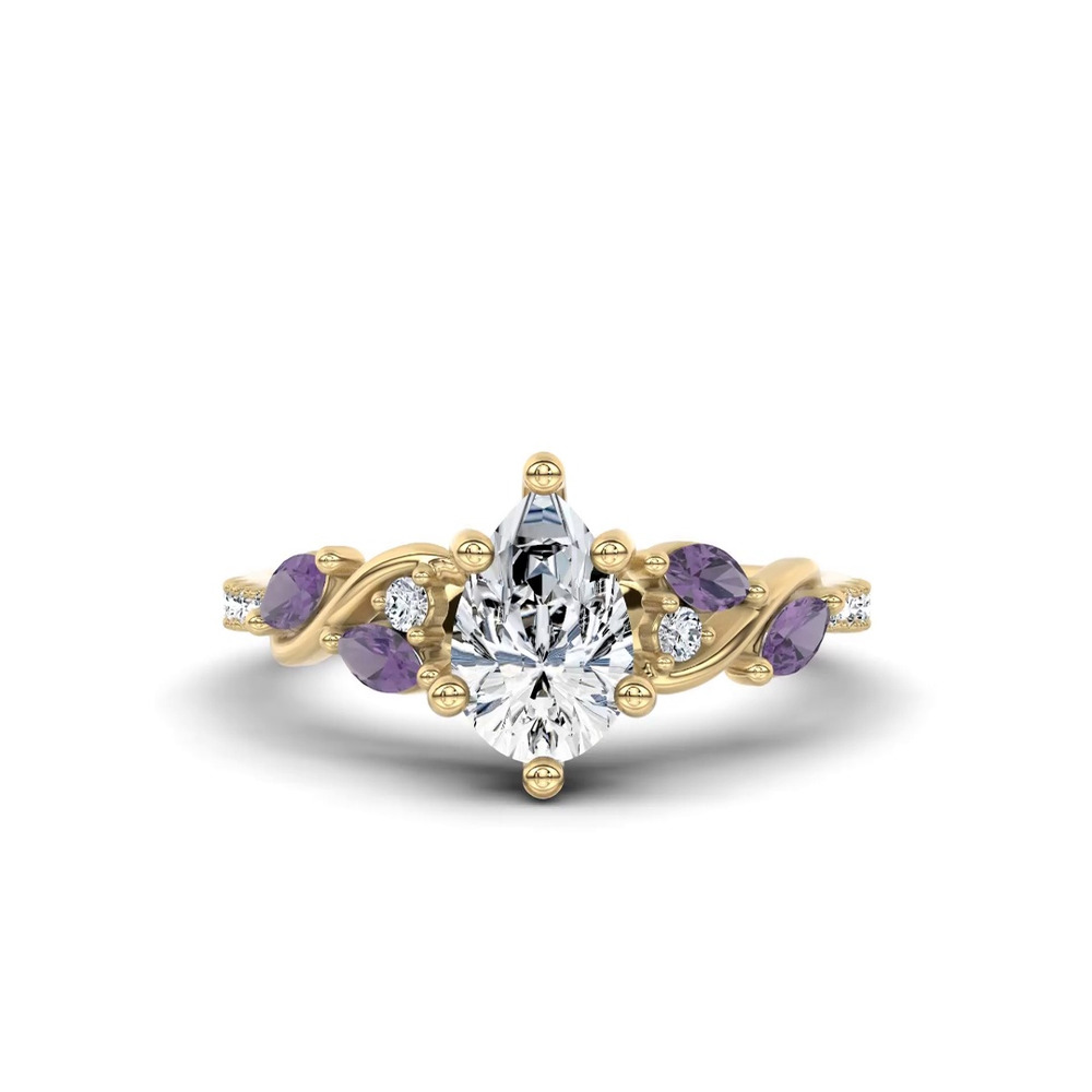 360 degree view of Hayden Curved Vine Amethyst And Lab Diamond Engagement Ring