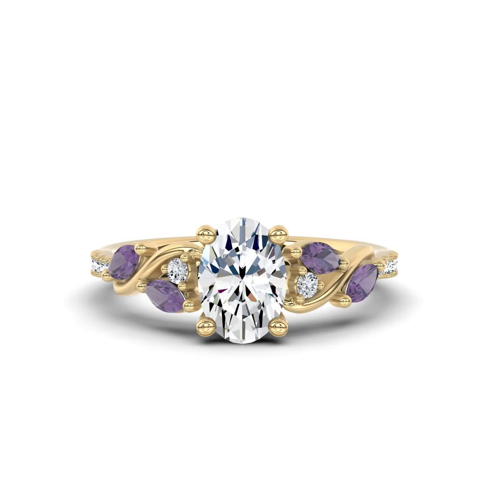 360 degree view of Hayden Curved Vine Amethyst And Lab Diamond Engagement Ring