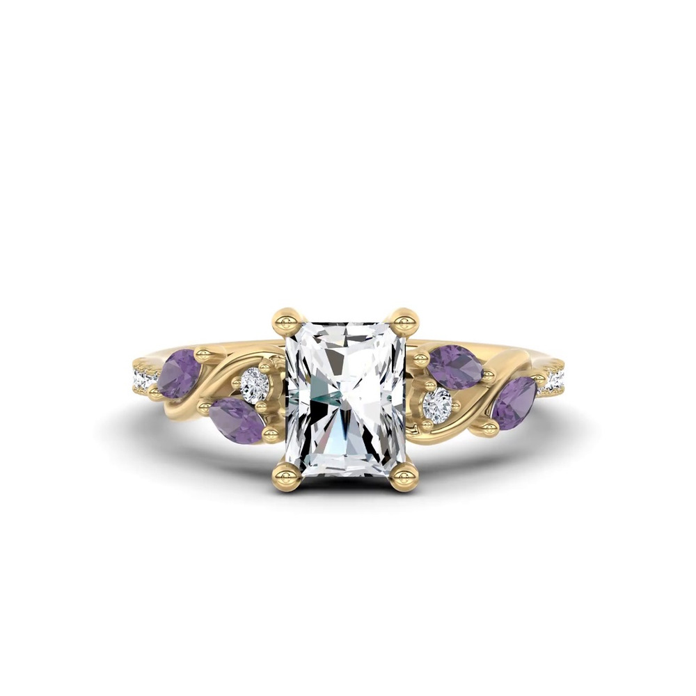 360 degree view of Hayden Curved Vine Amethyst And Lab Diamond Engagement Ring