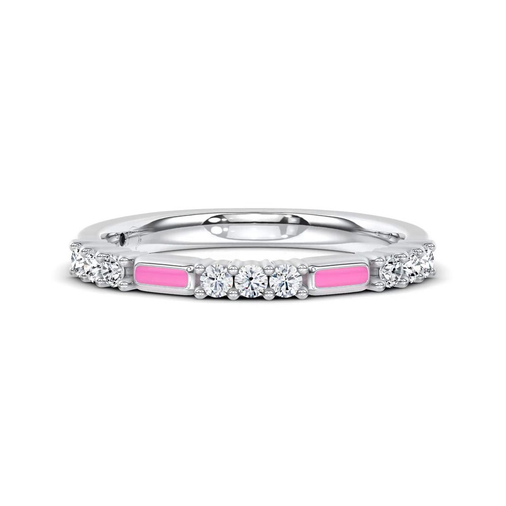 360 degree view of Colvivre Pink Ceramic Lab Diamond Band by Christian Siriano